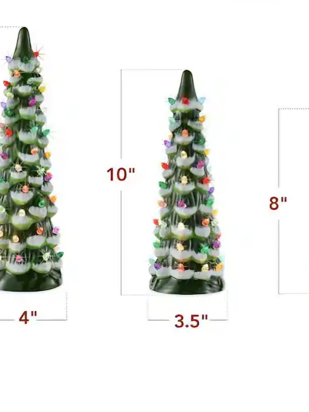3 PC. Set 8/10/12" Ceramic Christmas Trees With Snow Tips Pre-Lit with Lights - Picture 5 of 5
